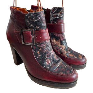Juana Francisca booties burgundy red leather floral print 36 6 high heel boots